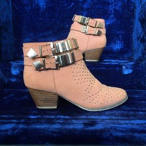 Salmon Buckle Heeled Booties Size 6